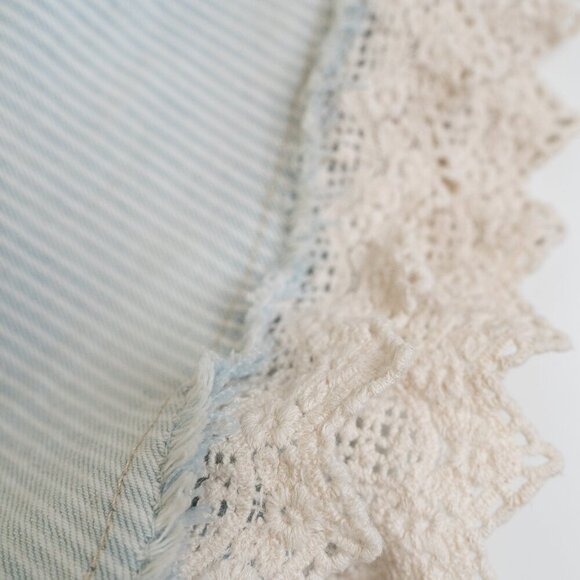 Free People High Rise Jean Shorts Striped Lace Crochet Trim Light Wash - Picture 7 of 9